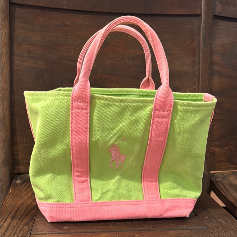Ralph Lauren Small Green and Pink Tote
